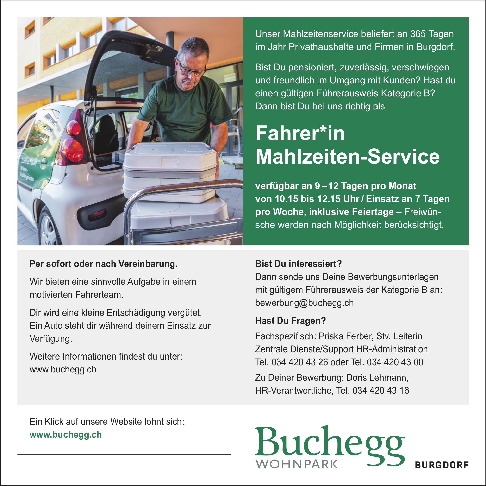 Fahrer*in Mahlzeiten-Service, Buchegg Wohnpark, Gesucht