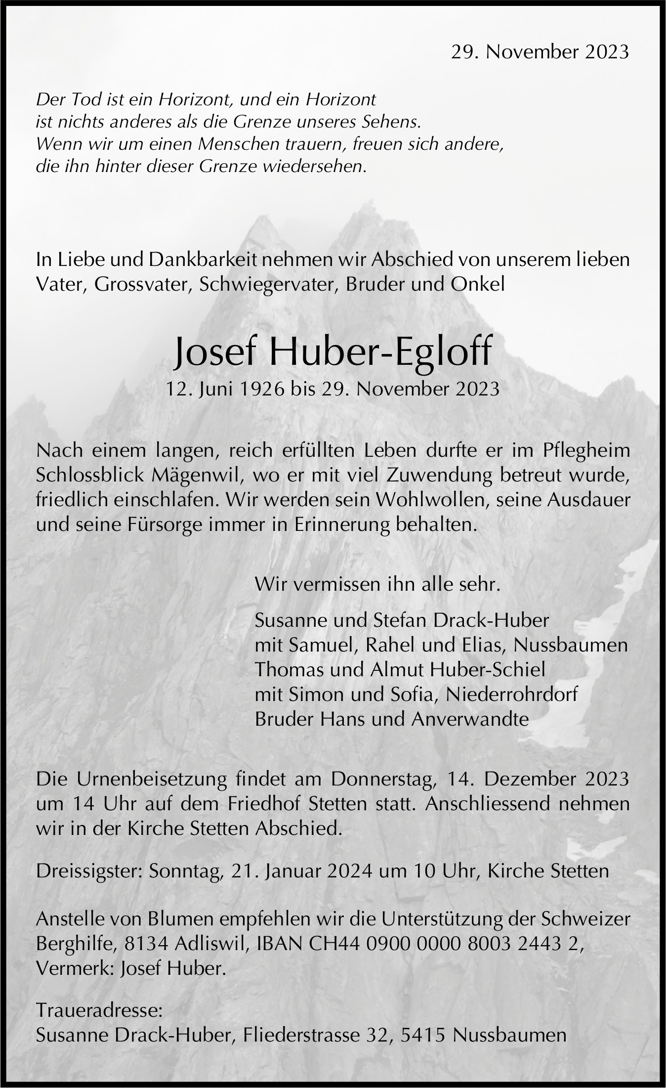 Huber-Egloff Josef, November 2023 / TA