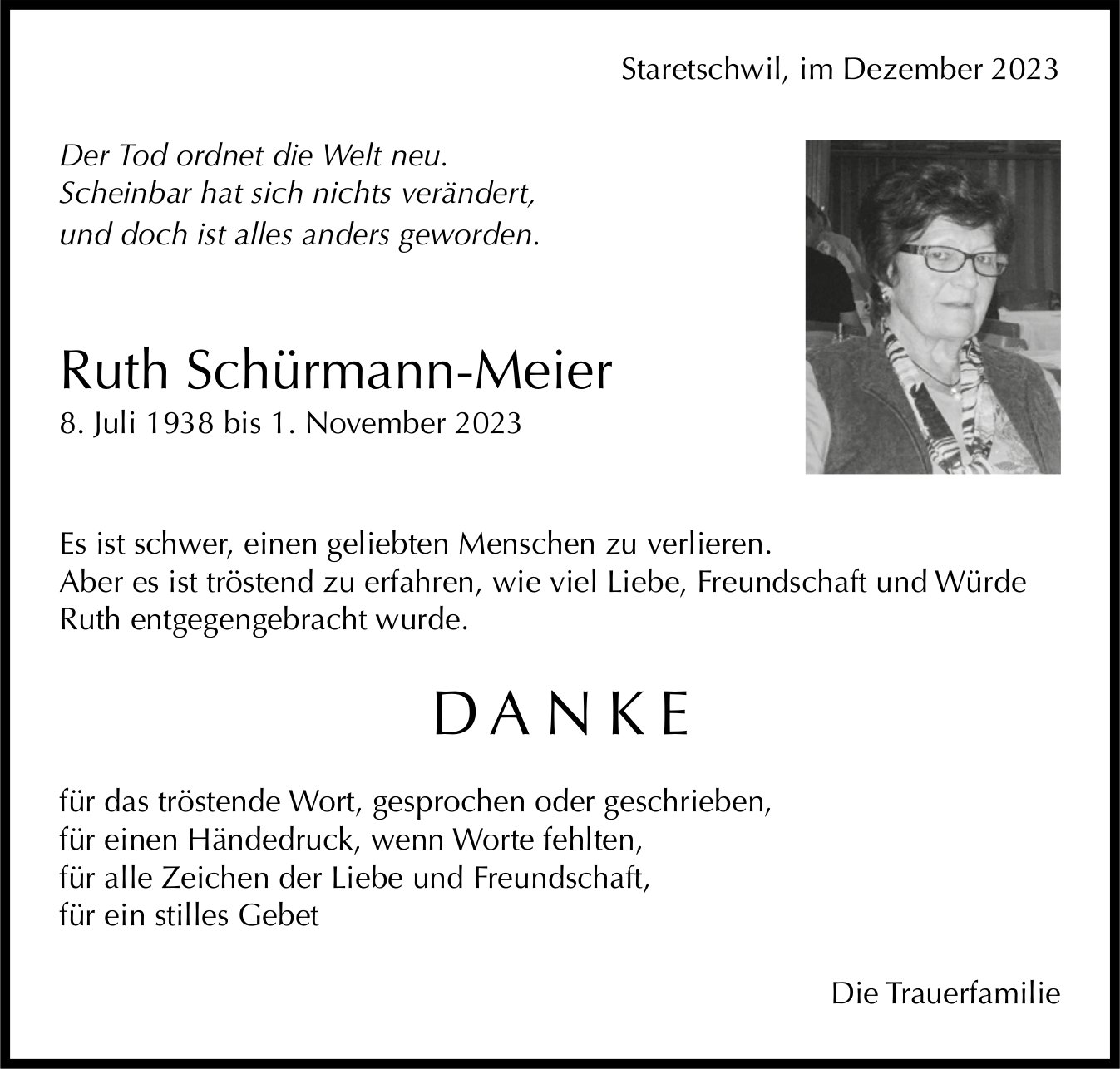 Schürmann-Meier Ruth, im Dezember 2023 / DS