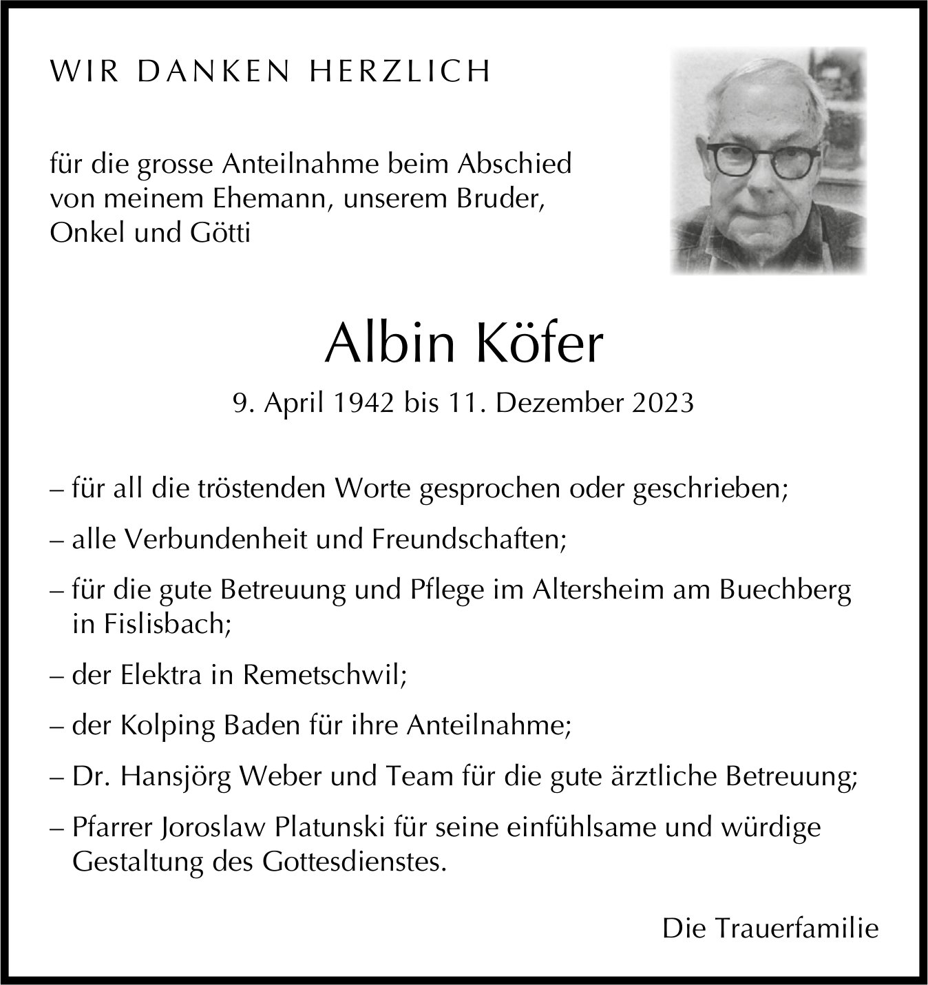 Köfer Albin, im Januar 2024 / DS