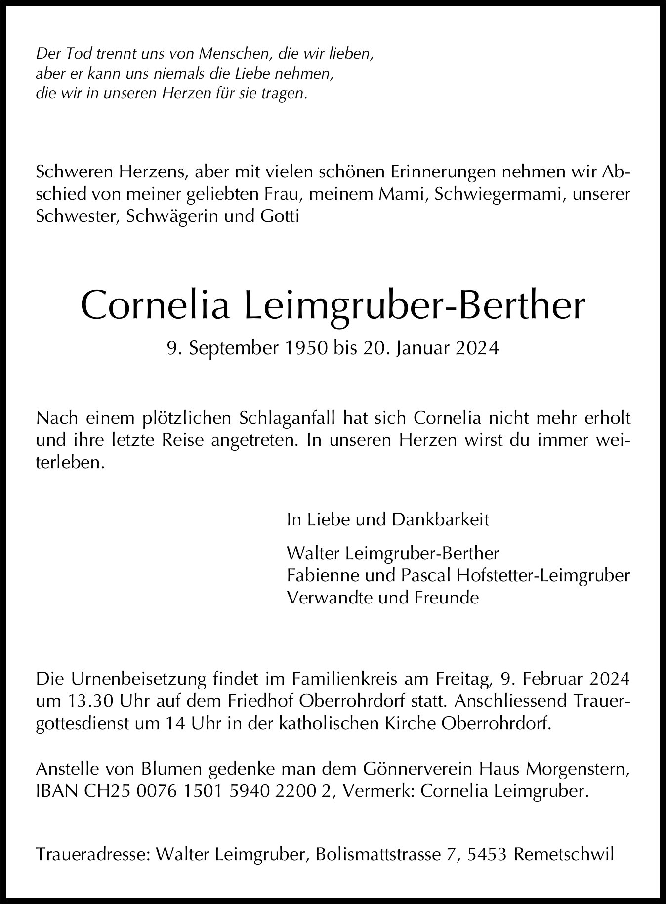 Leimgruber-Berther Cornelia, Januar 2024 / TA