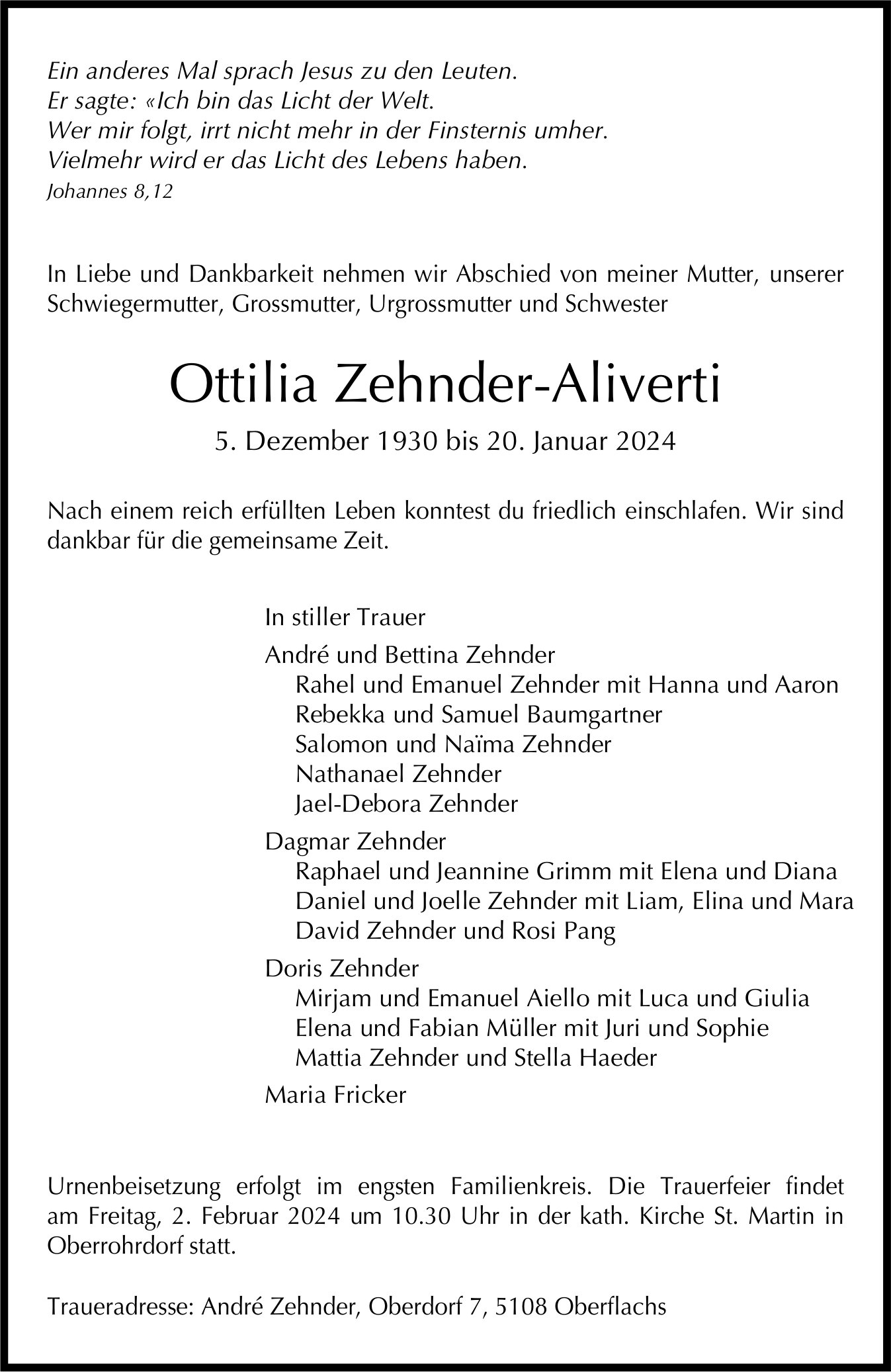 Zehnder-Aliverti Ottilia, Januar 2024 / TA