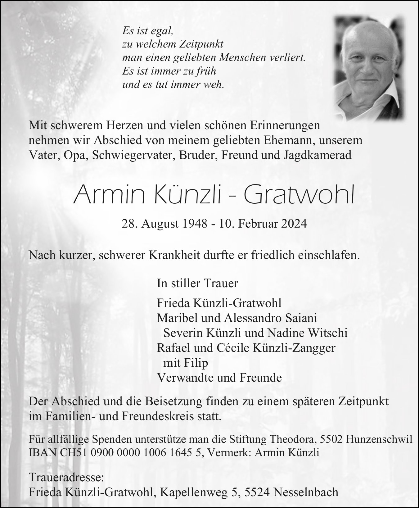 Künzli-Gratwohl Armin, Februar 2024 / TA