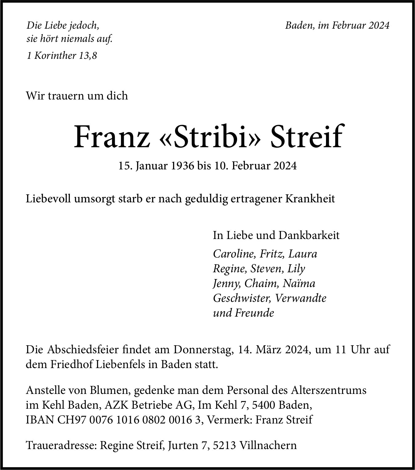 Streif Franz «Stribi», Februar 2024 / TA