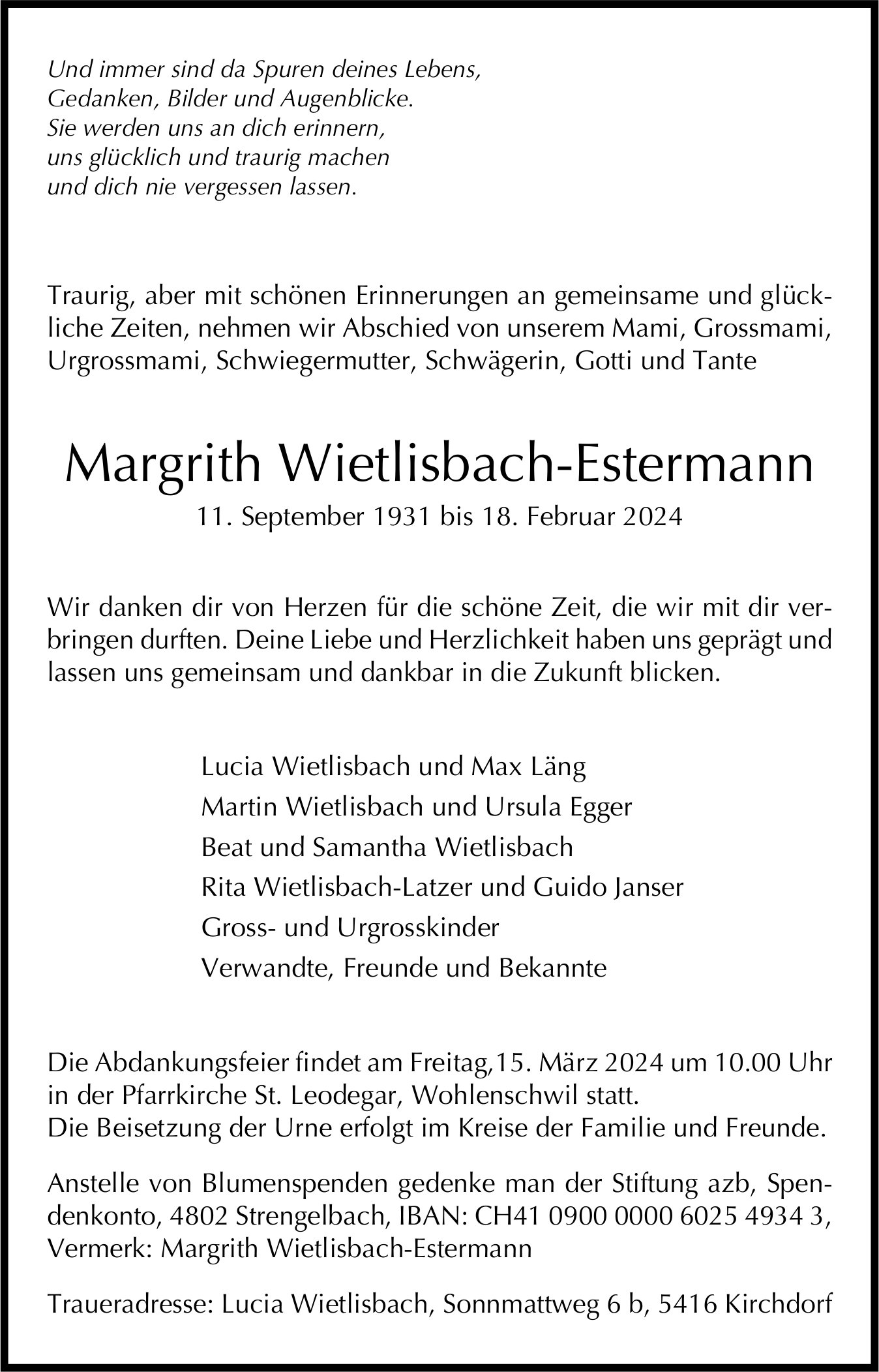 Wietlisbach-Estermann Margrith, Februar 2024 / TA