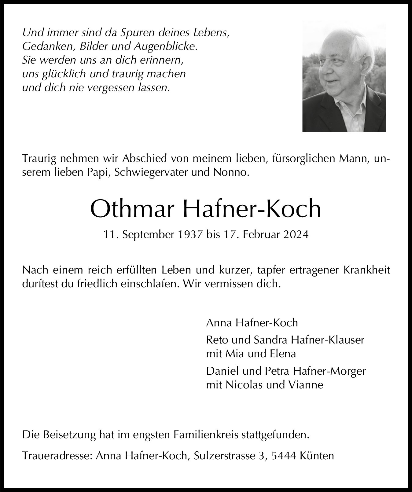 Hafner-Koch Othmar, Februar 2024 / TA