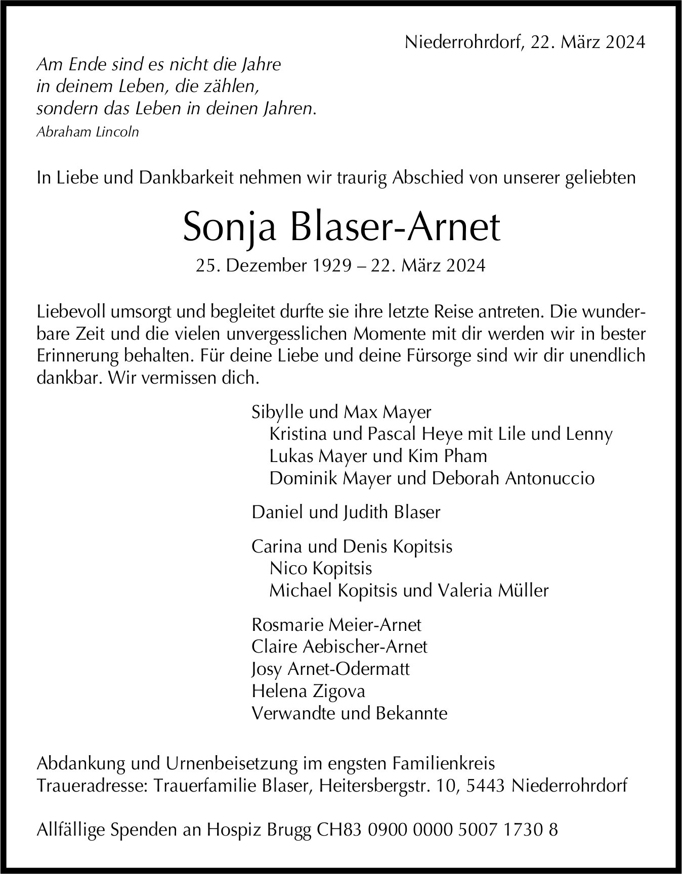 Blaser-Arnet Sonja, März 2024 / TA