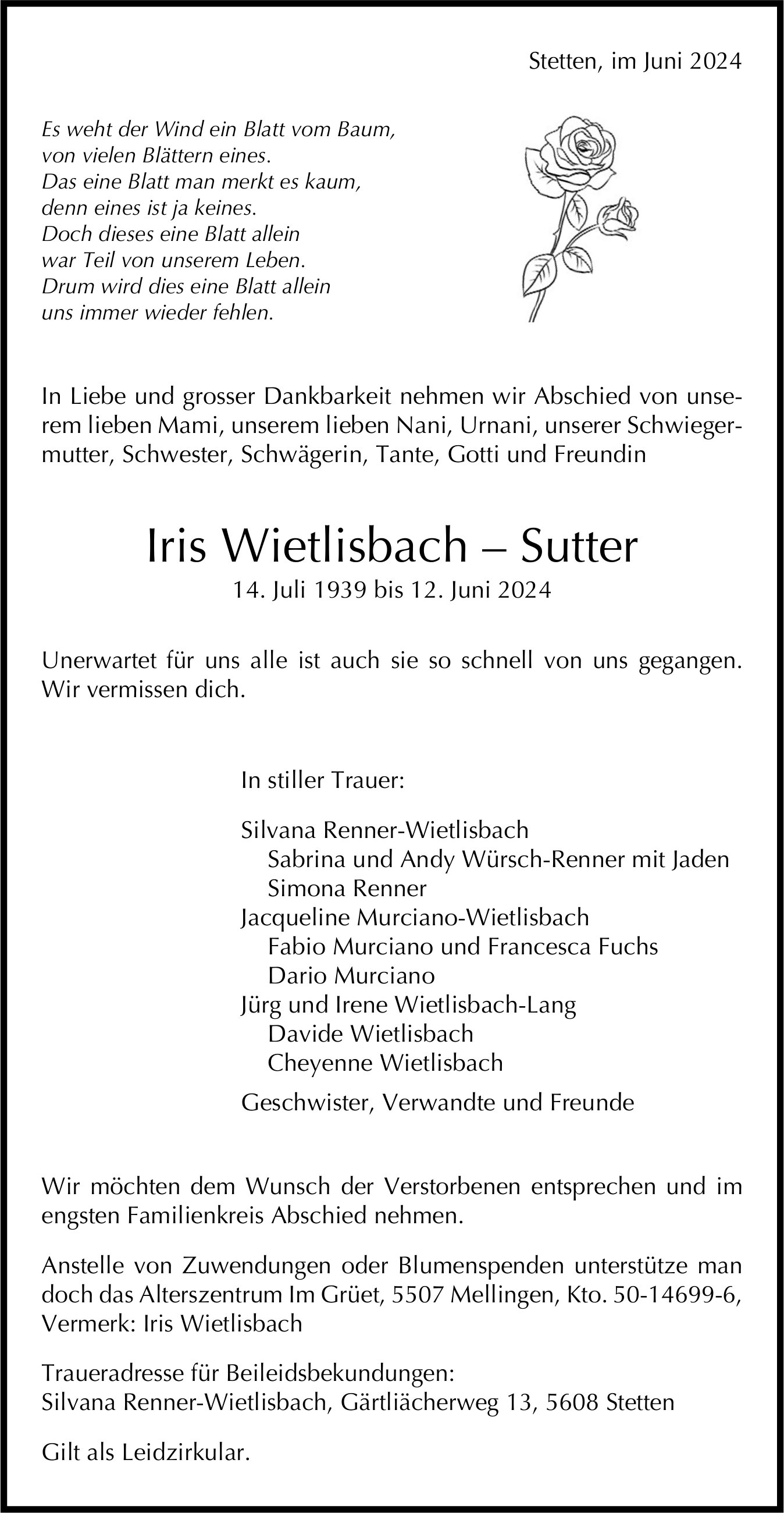 Wietlisbach–Sutter Iris, Juni 2024 / TA