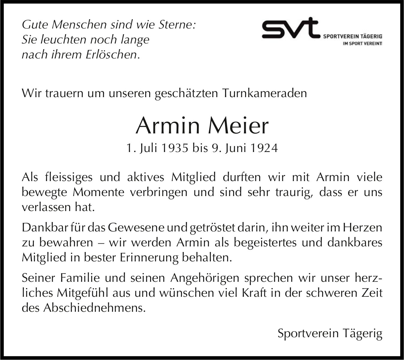 Meier Armin, Juni 2024 / TA