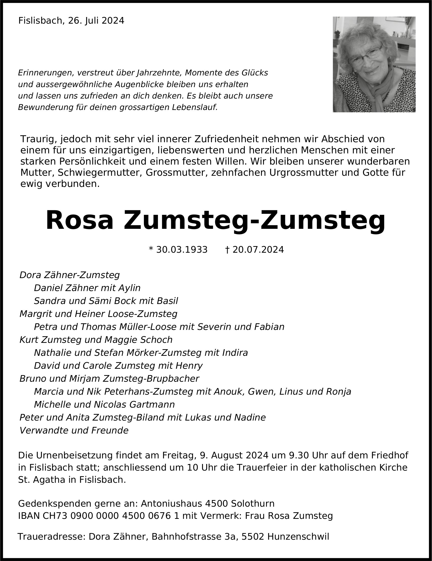 Zumsteg-Zumsteg Rosa, Juli 2024 / TA