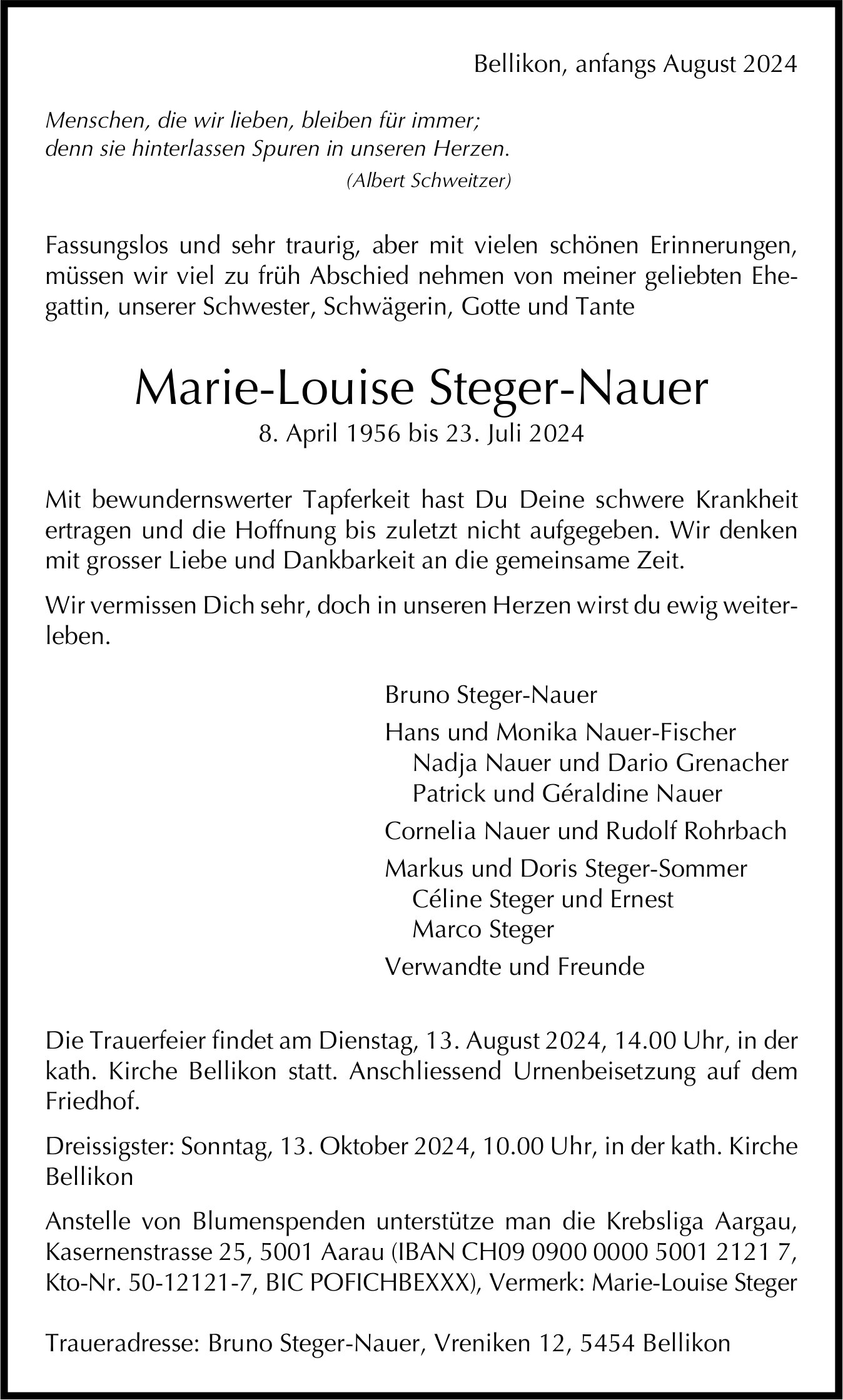 Steger-Nauer Marie-Louise, Juli 2024 / TA