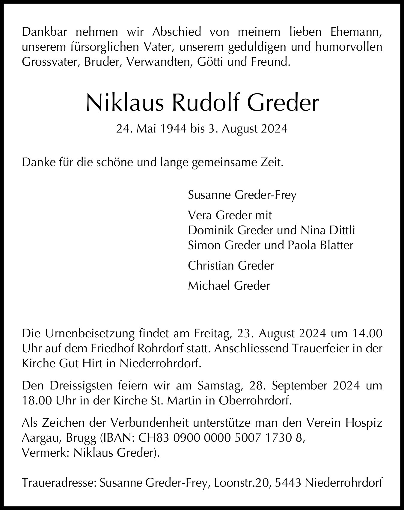 Greder Niklaus Rudolf, August 2024 / TA