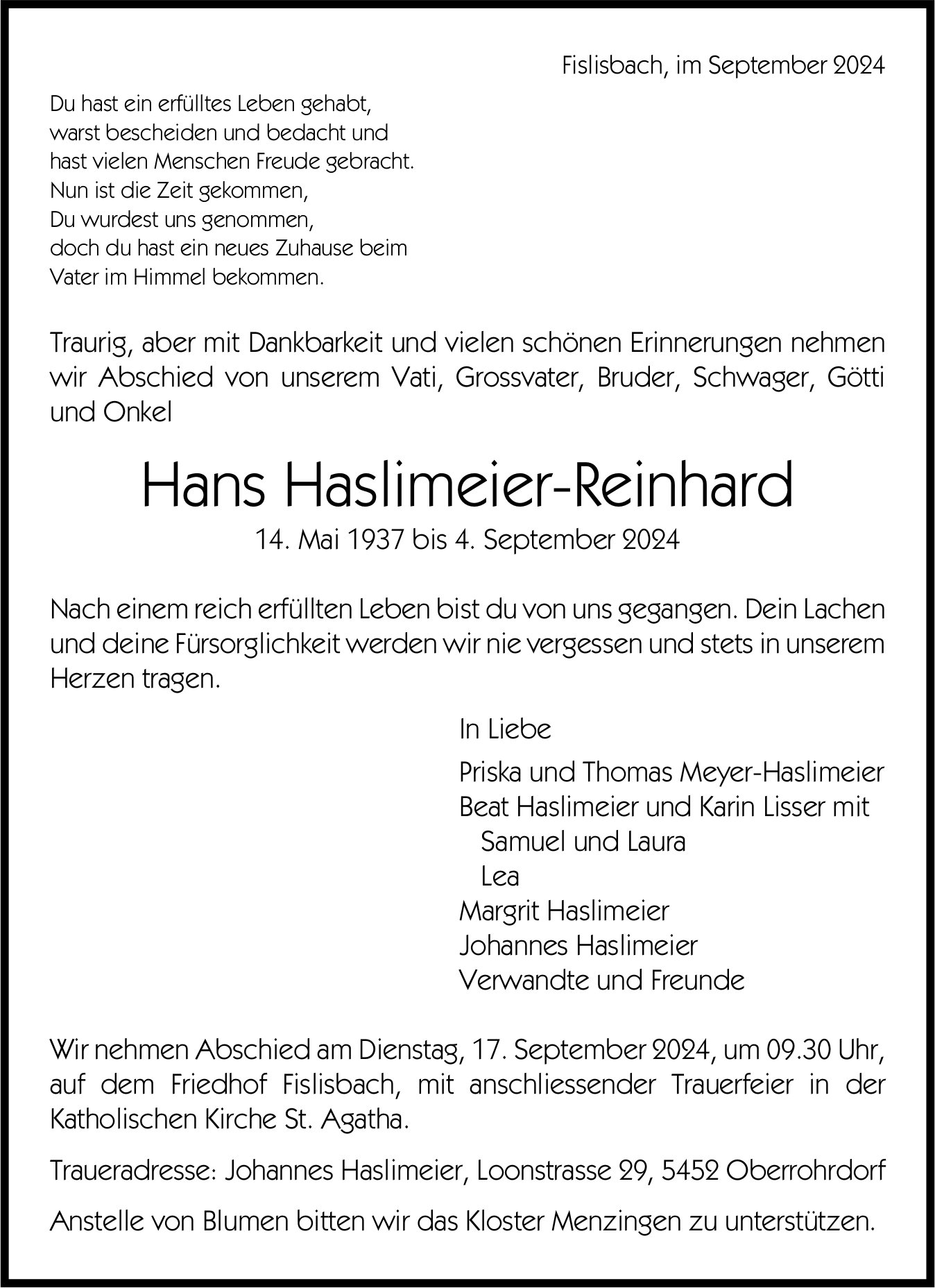 Haslimeier-Reinhard Hans, September 2024 / TA