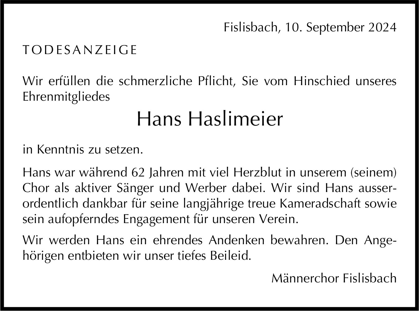 Haslimeier Hans, September 2024 / TA