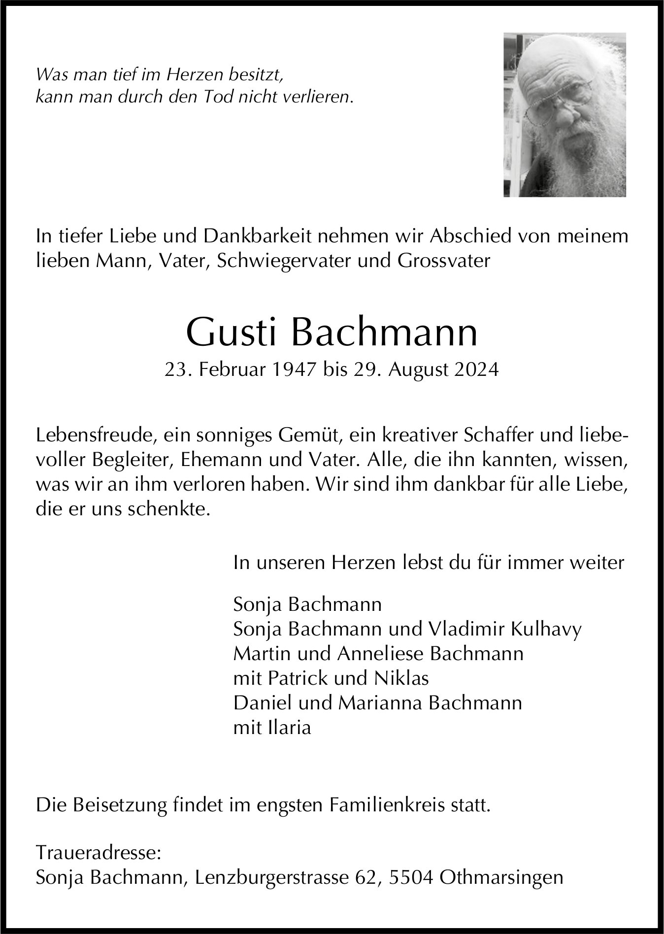 Bachmann Gusti, August 2024 / TA