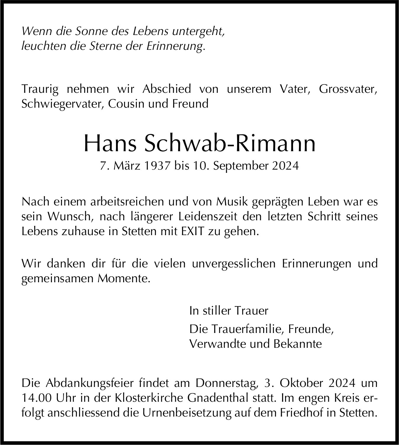 Schwab-Rimann Hans, September 2024 / TA