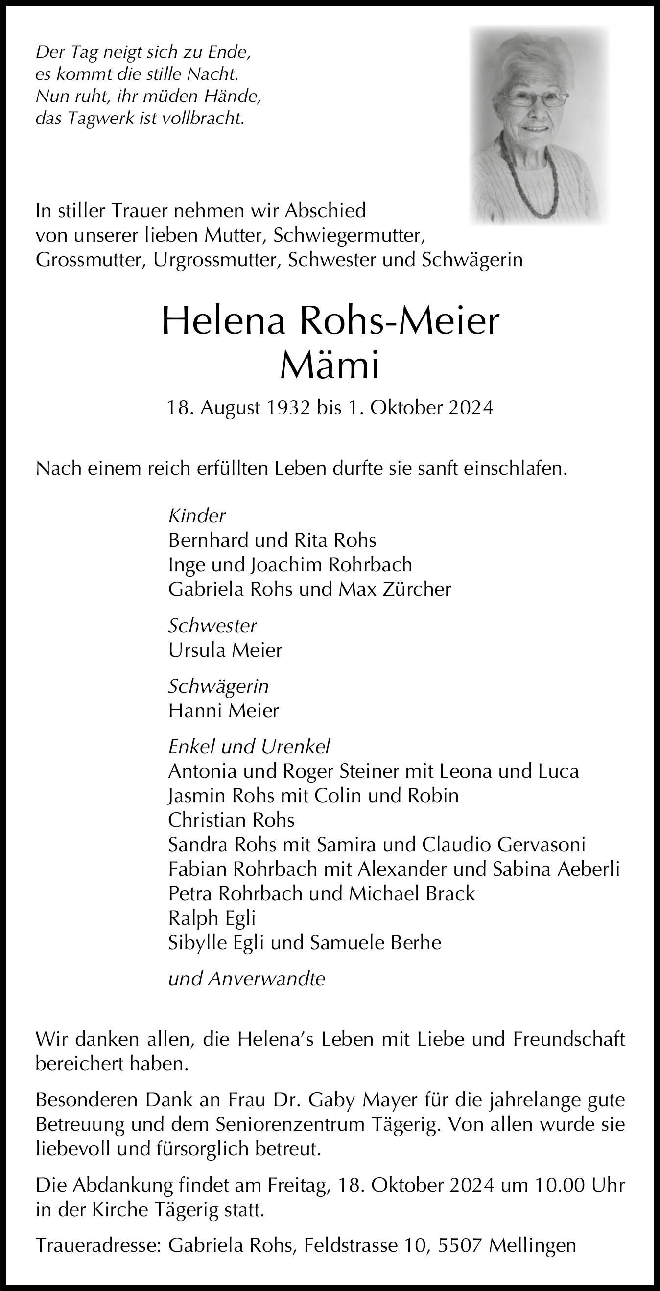 Rohs-Meier Mämi Helena, Oktober 2024 / TA