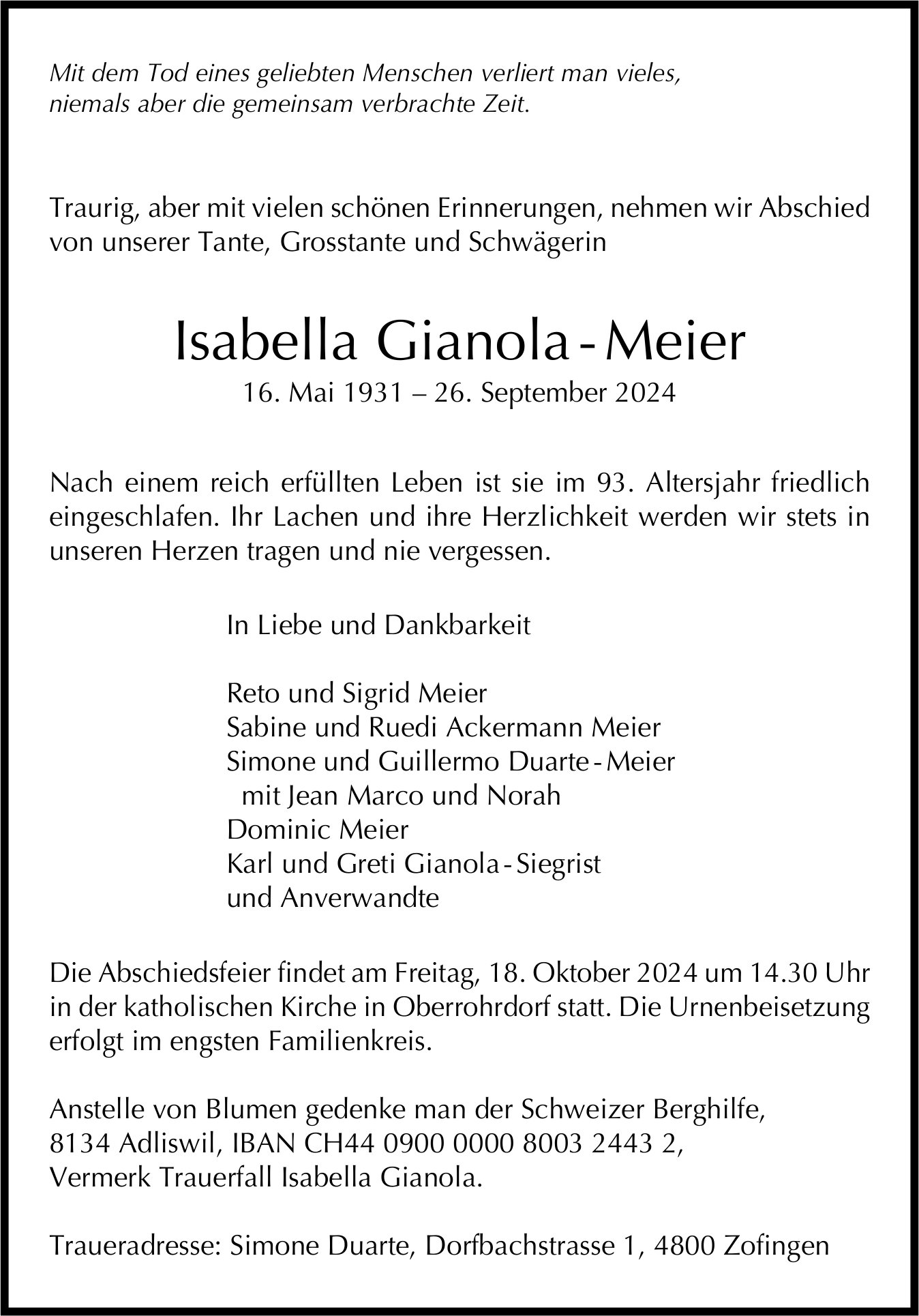 Gianola-Meier Isabella, September 2024 / TA