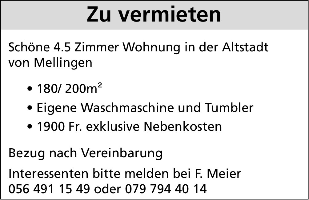 4.5 Zimmer Wohnung, Mellingen, zu vermieten