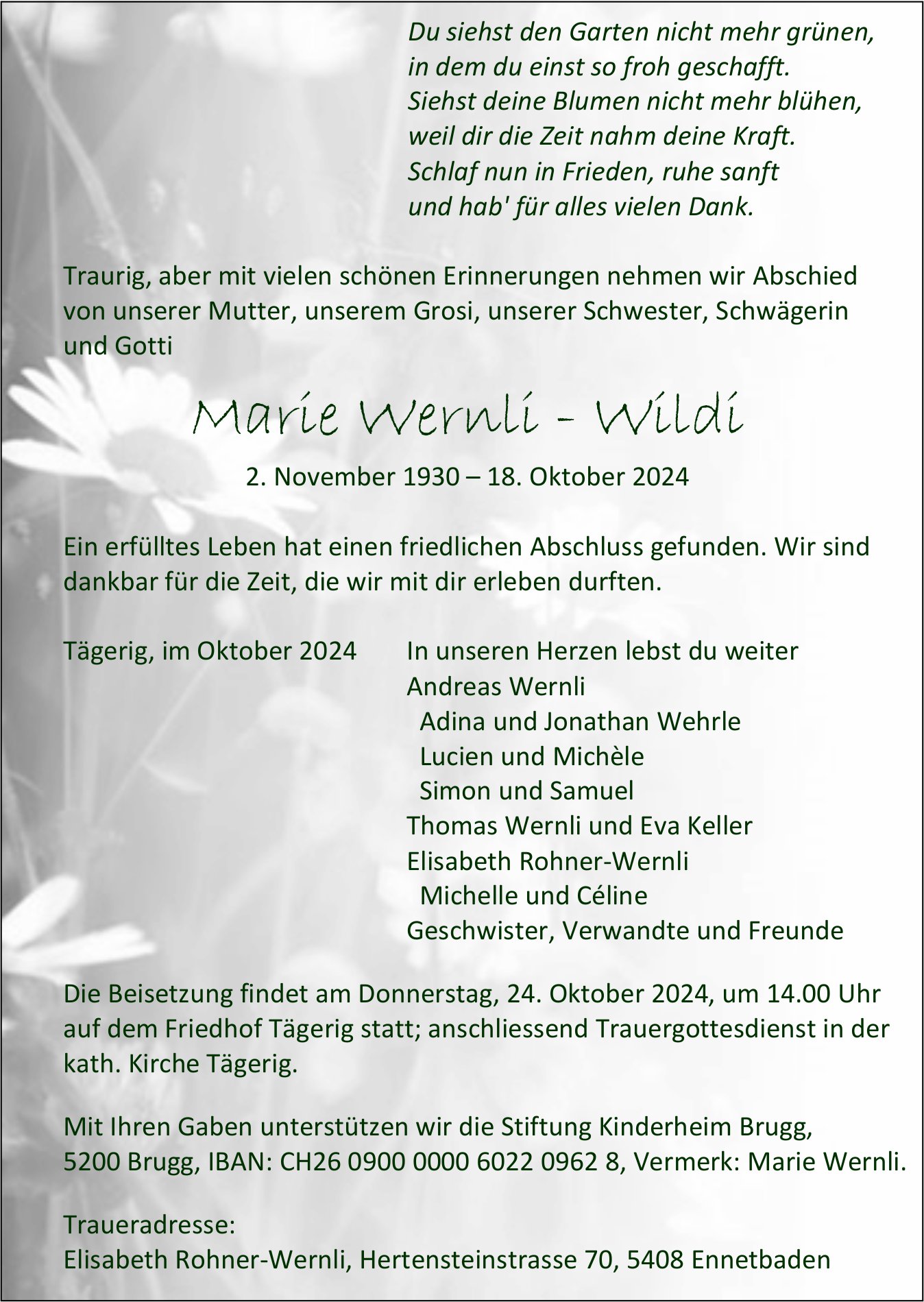 Wernli-Wildi Marie, Oktober 2024 / TA