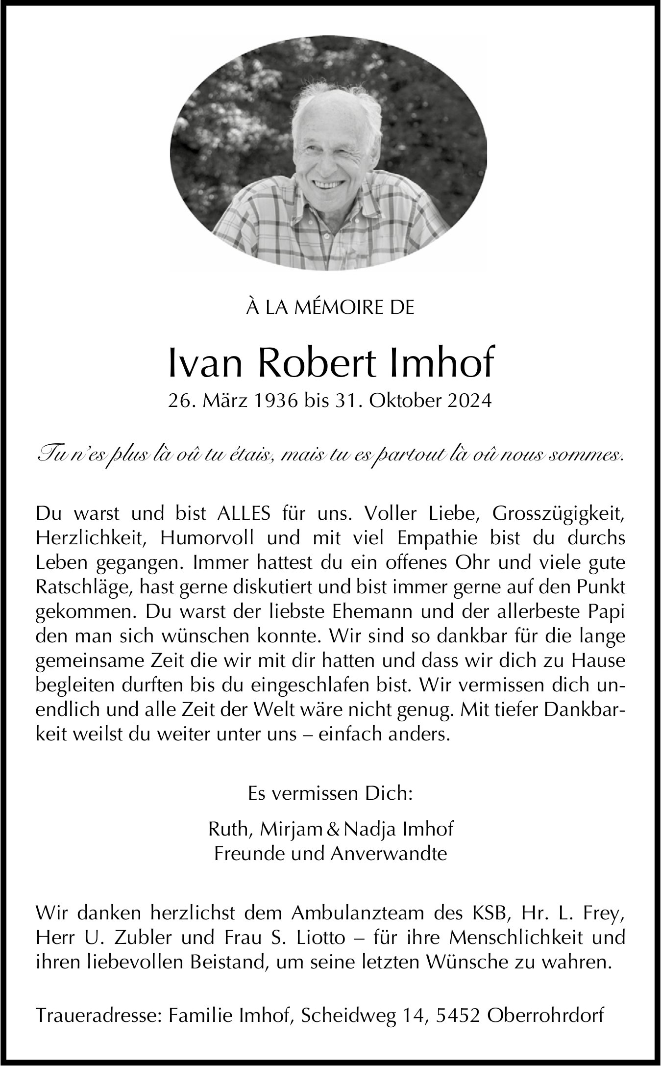 Imhof Ivan Robert, Oktober 2024 / TA