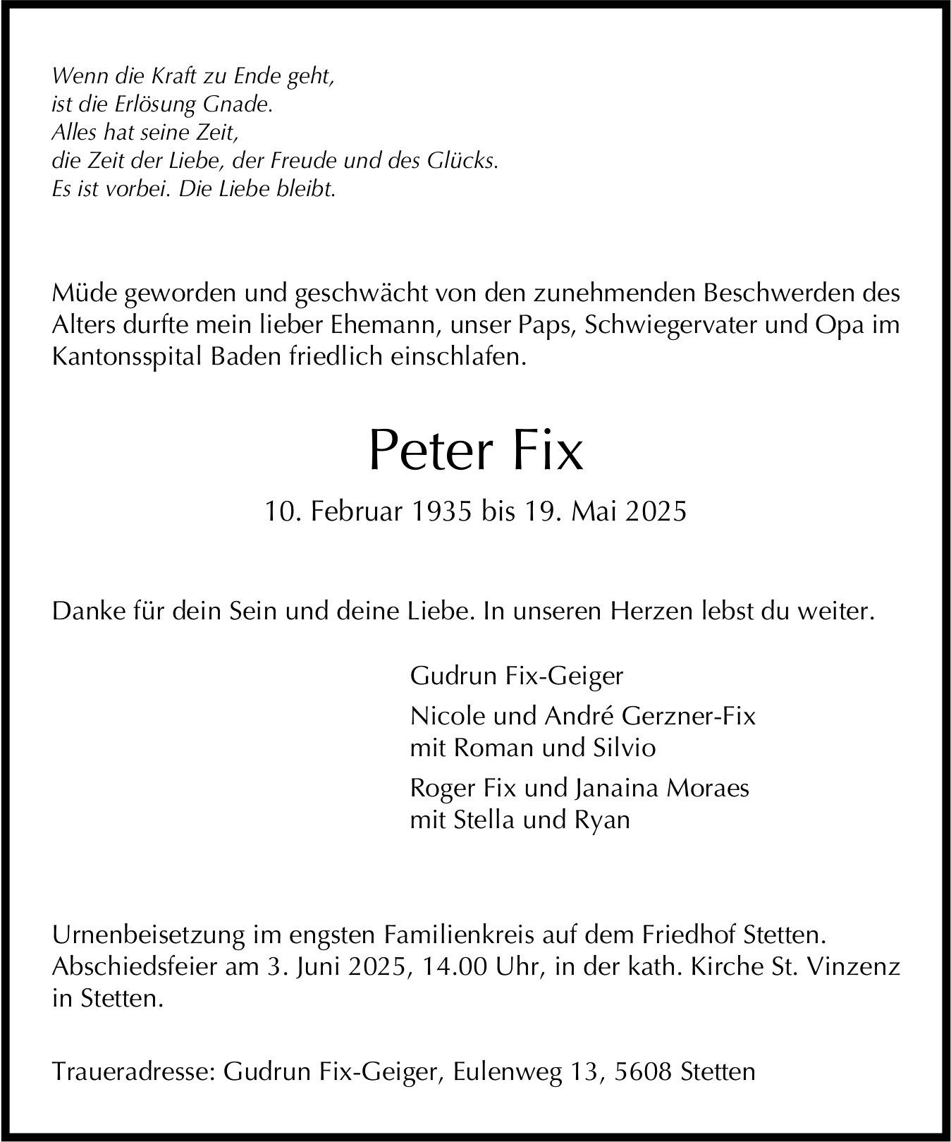 Fix Peter, Mai 2025 / TA