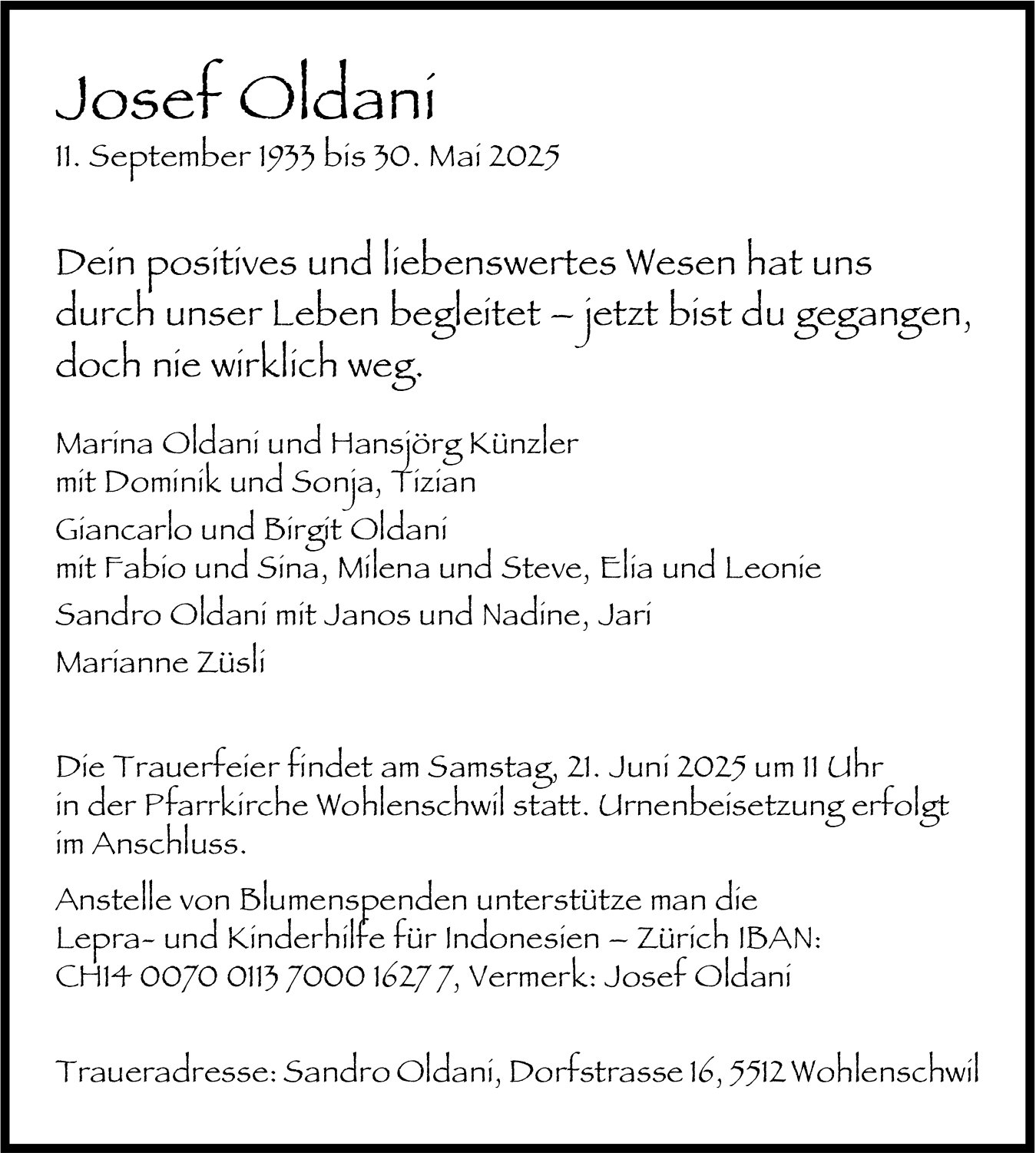 Oldani Josef, Mai 2025 / TA