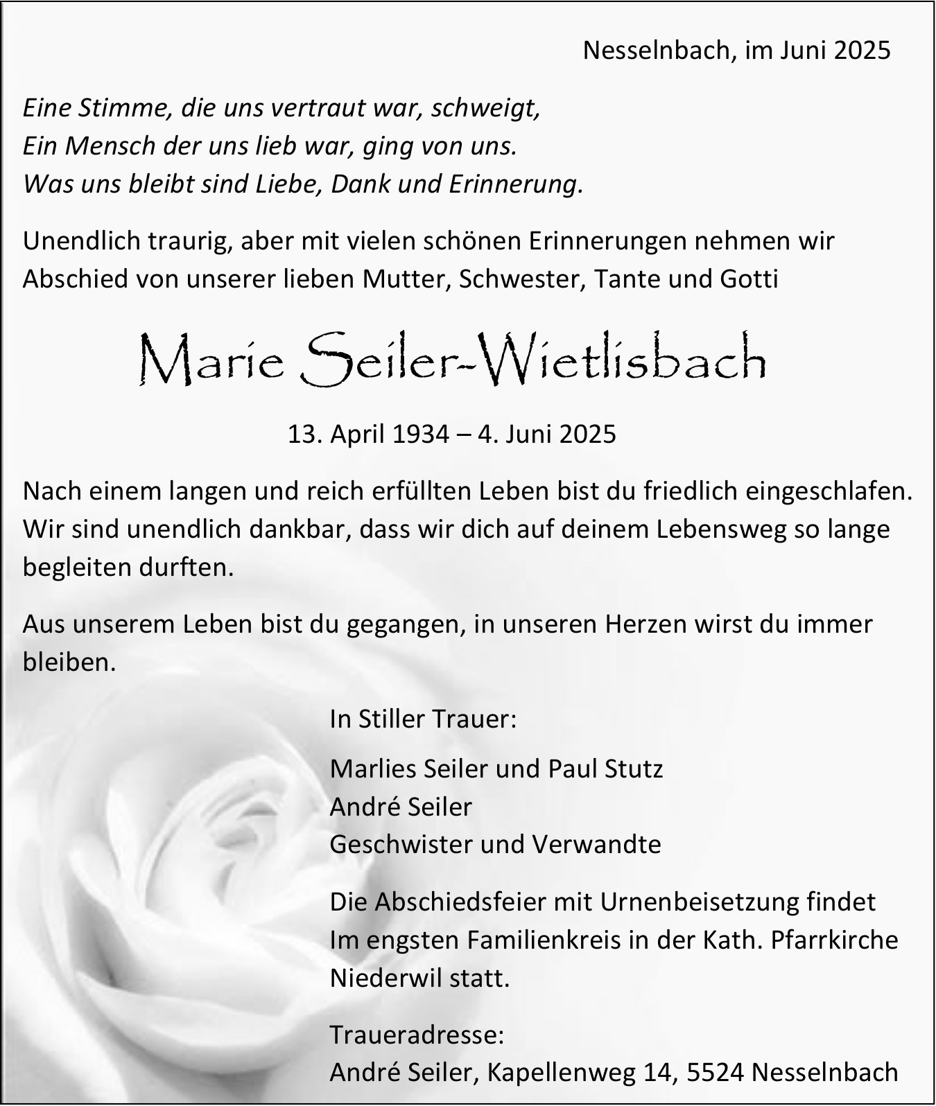 Seiler-Wietlisbach Marie, Juni 2025 / TA