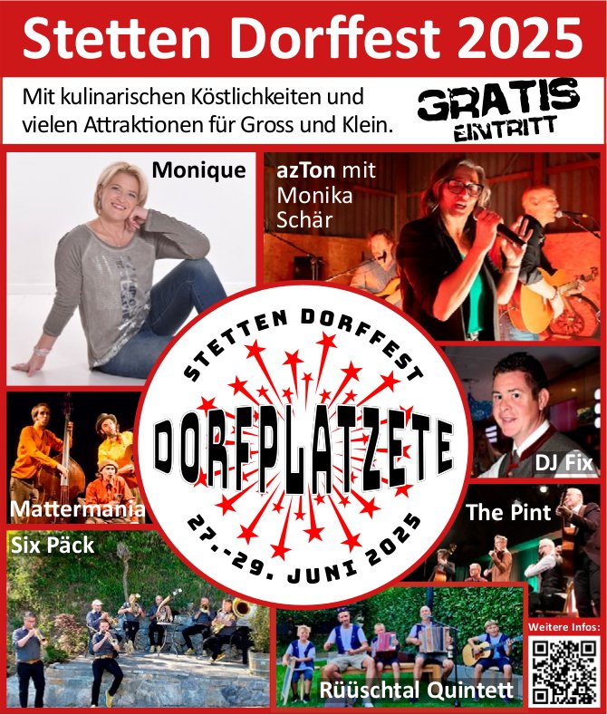 Dorffest, 27. bis 29. Juni, Dorfplatz, Stetten