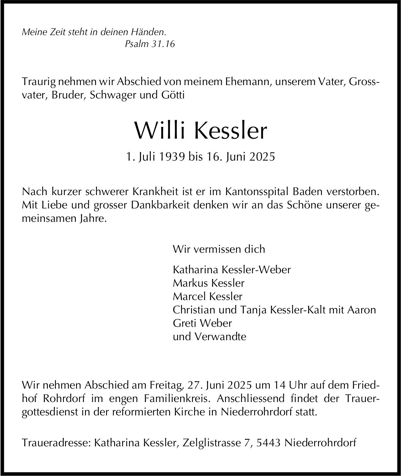 Kessler Willi, Juni 2025 / TA
