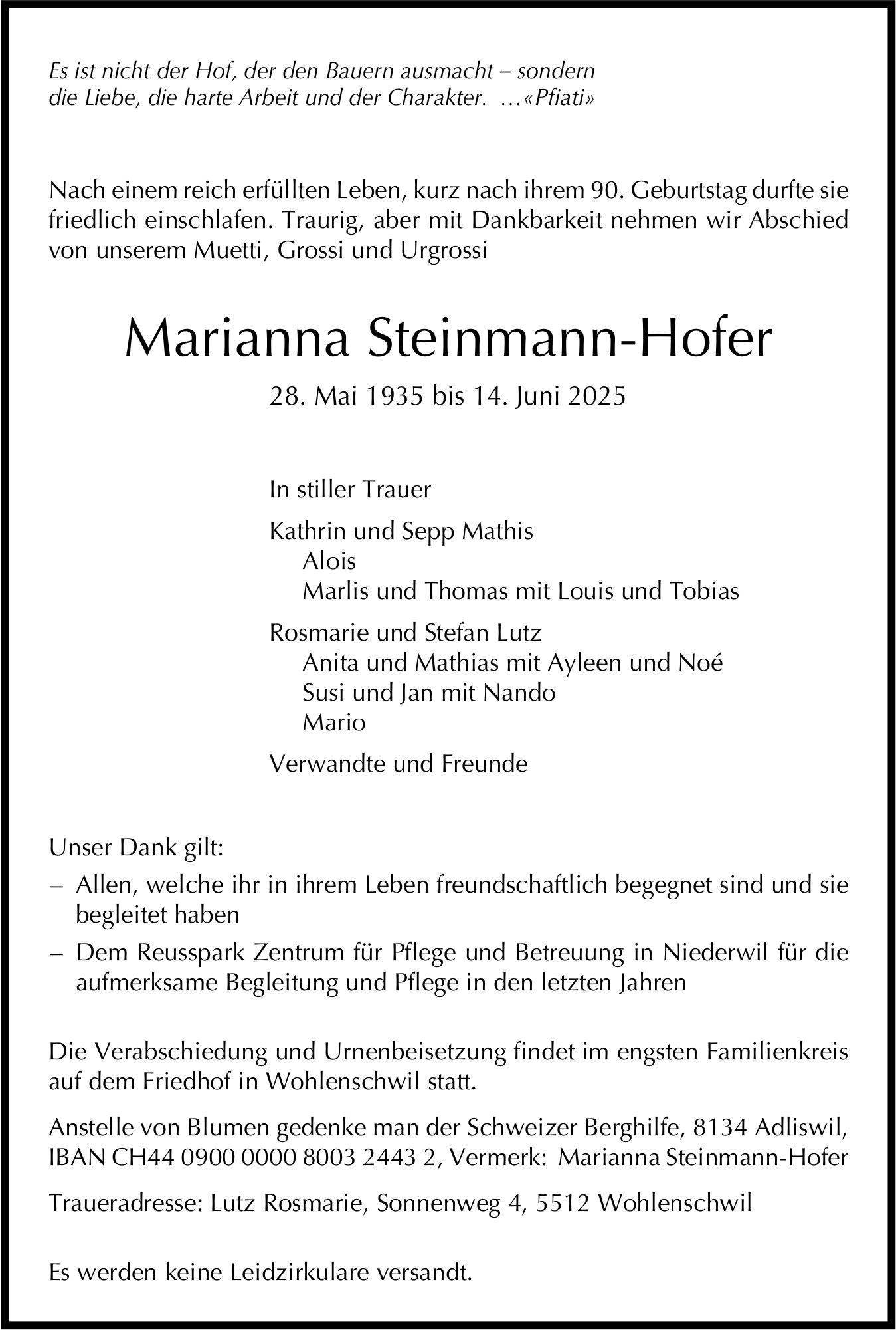 Steinmann-Hofer Marianna, Juni 2025 / TA