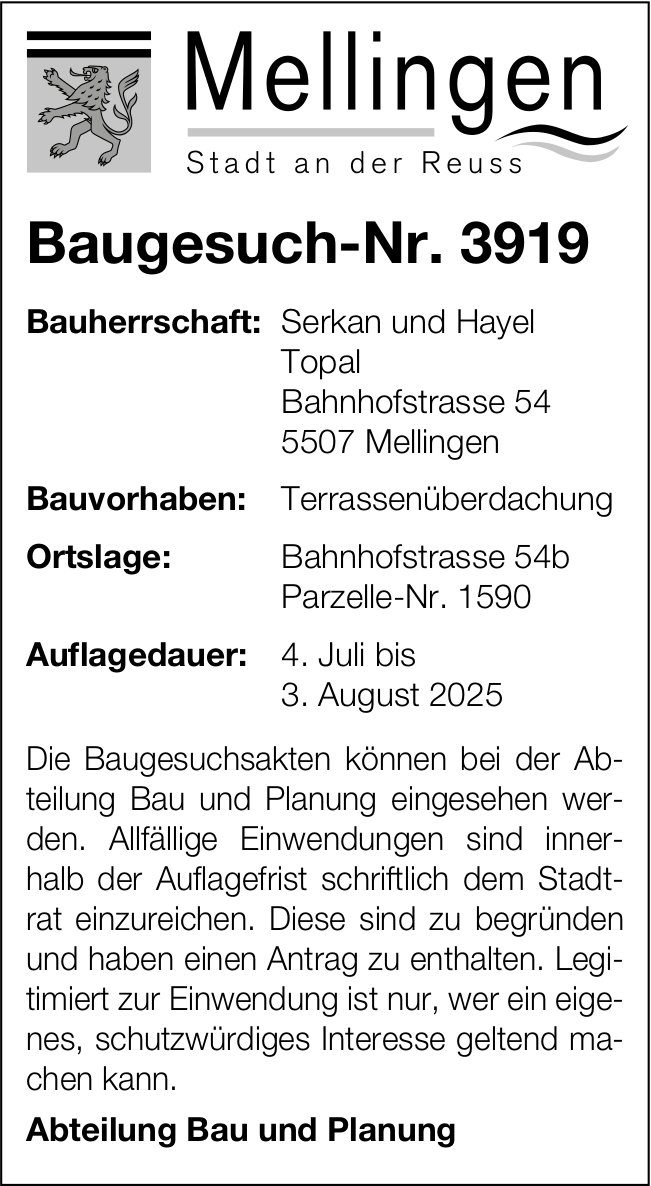 Baugesuche, Mellingen - Serkan und Hayel Topal