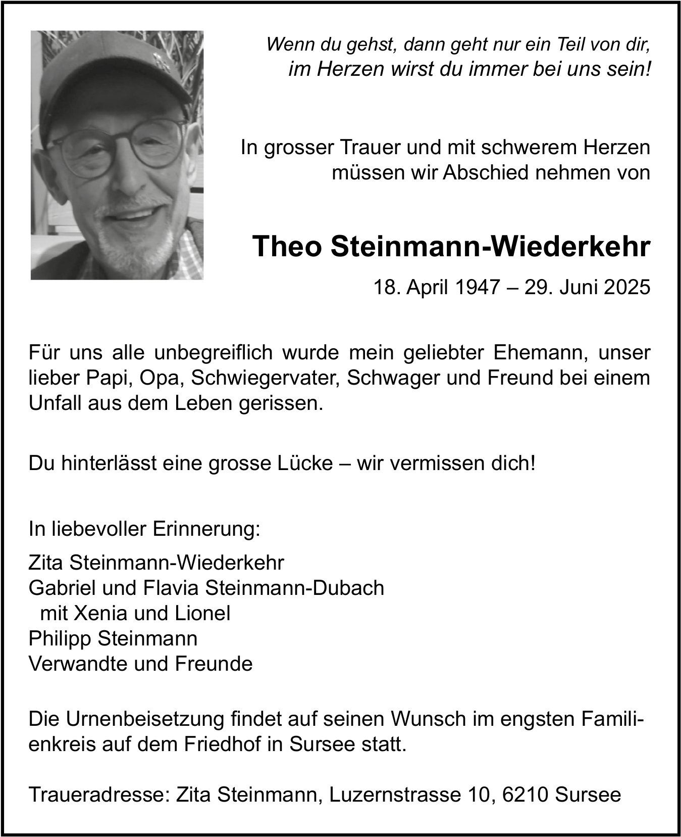 Steinmann-Wiederkehr Theo, Juni 2025 / TA
