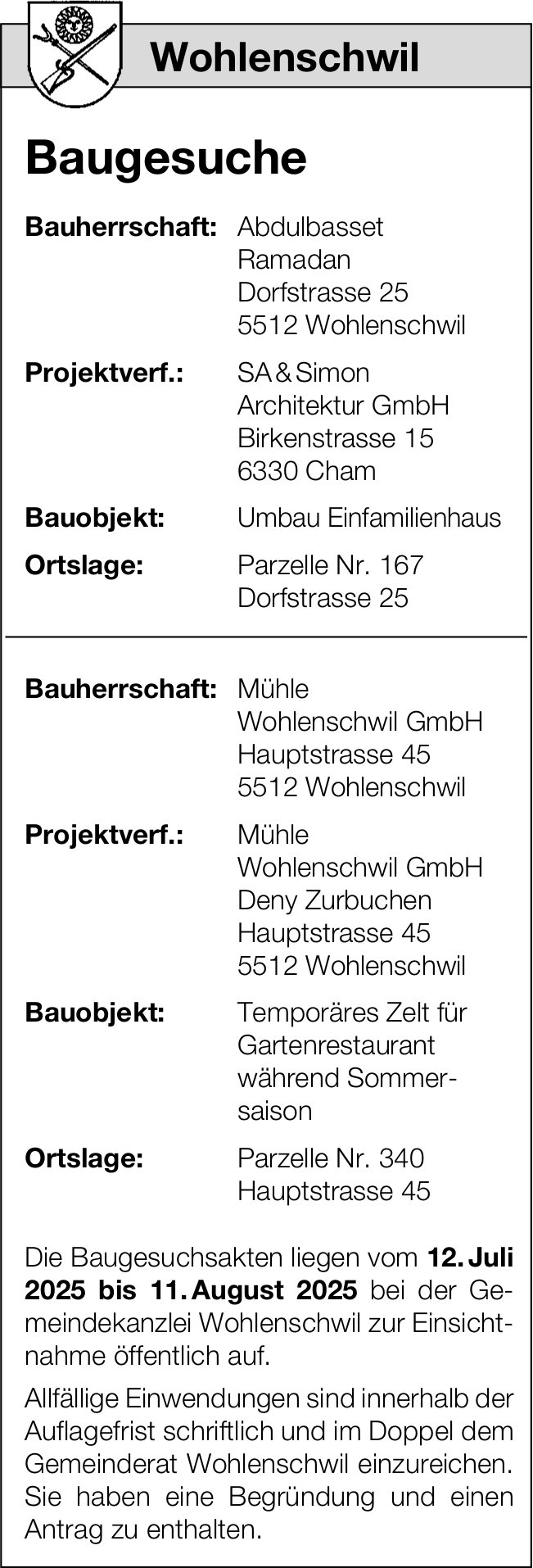 Baugesuche, Wohlenschwil - Abdulbasset Ramadan