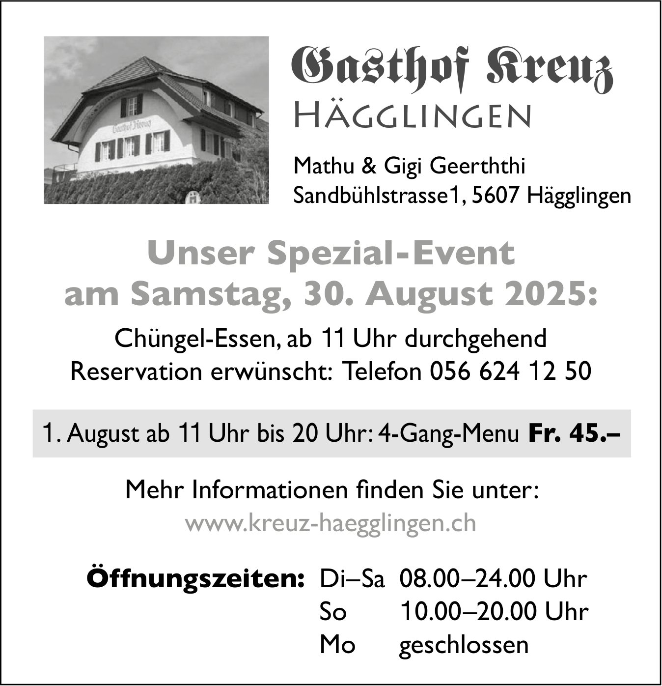 Chüngel-Essen, 30. August, Gasthof Kreuz, Hägglingen