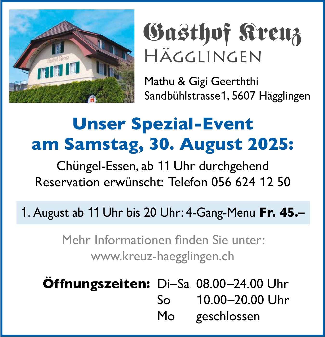 Chüngel-Essen, 30. August, Gasthof Kreuz, Hägglingen
