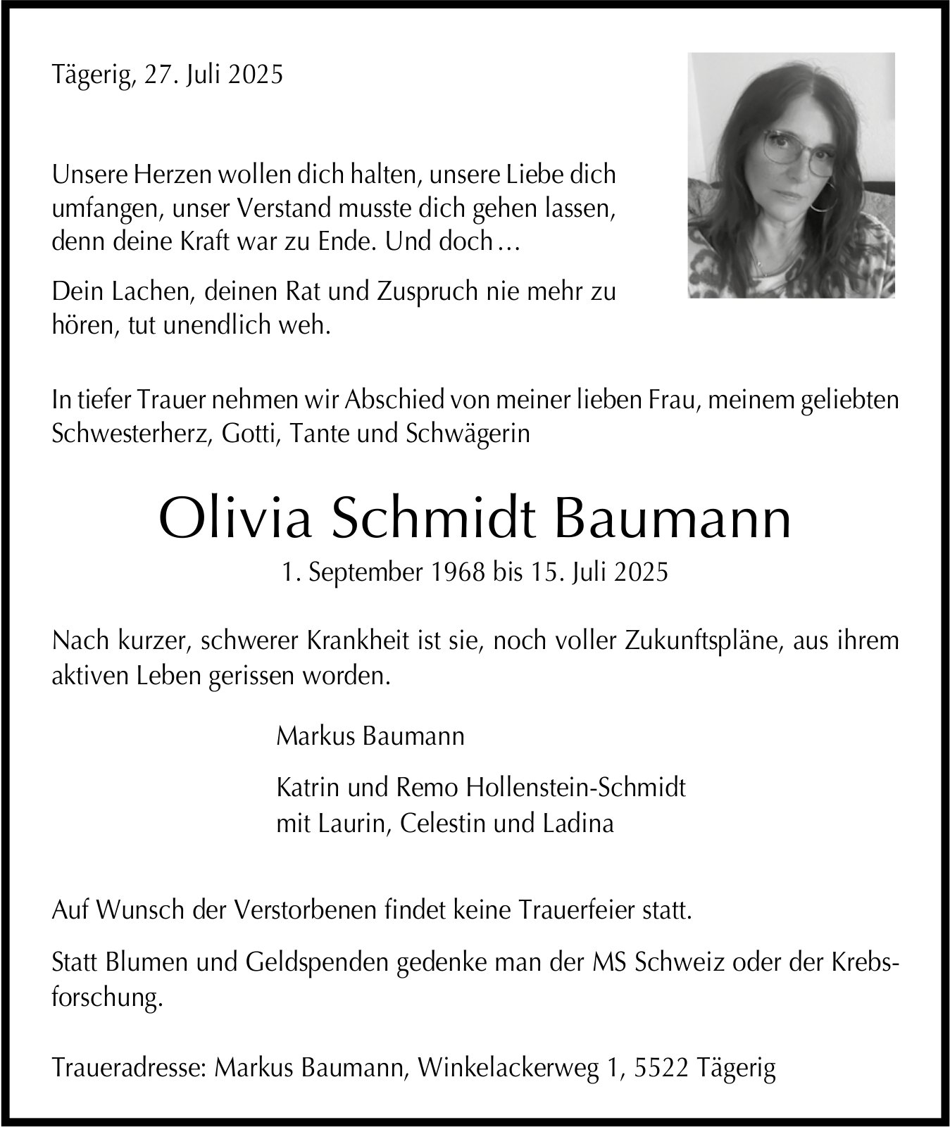 Baumann Olivia Schmidt, Juli 2025 / TA