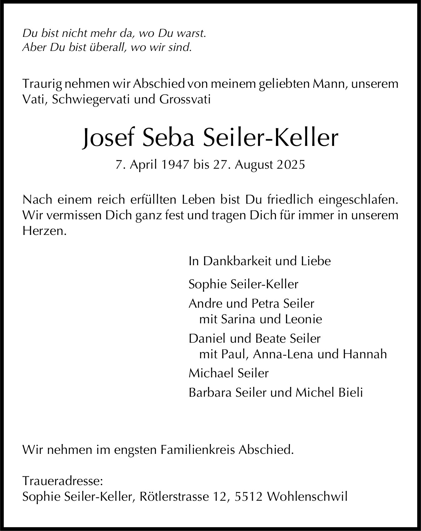 Seiler-Keller Josef Seba, August 2025 / TA