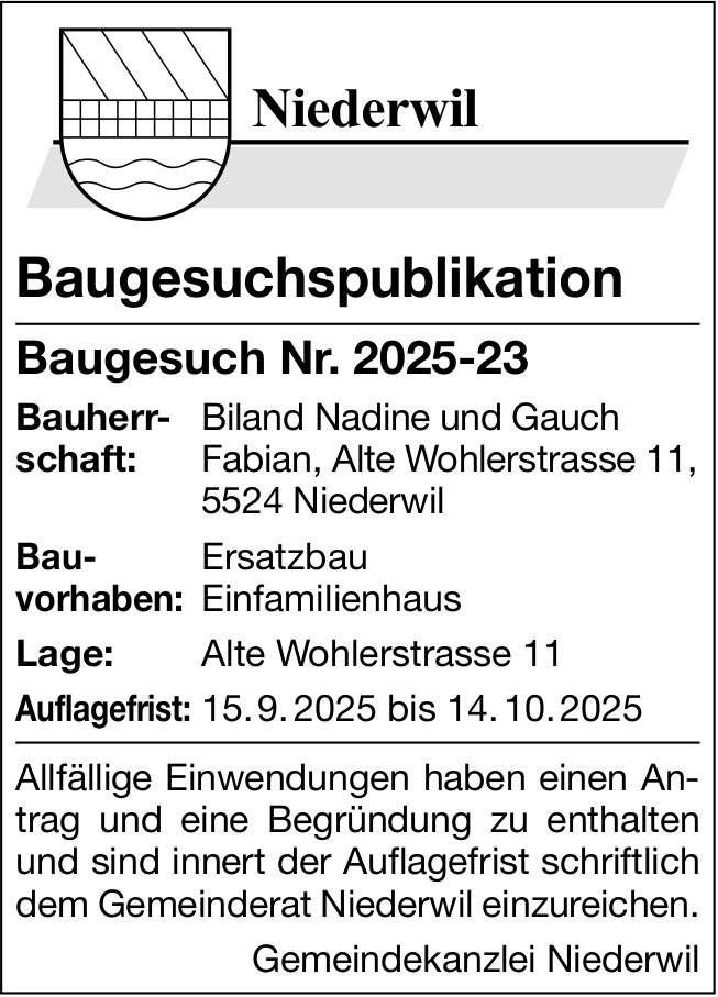 Baugesuche, Niederwil - Biland Nadine und Gauch Fabian