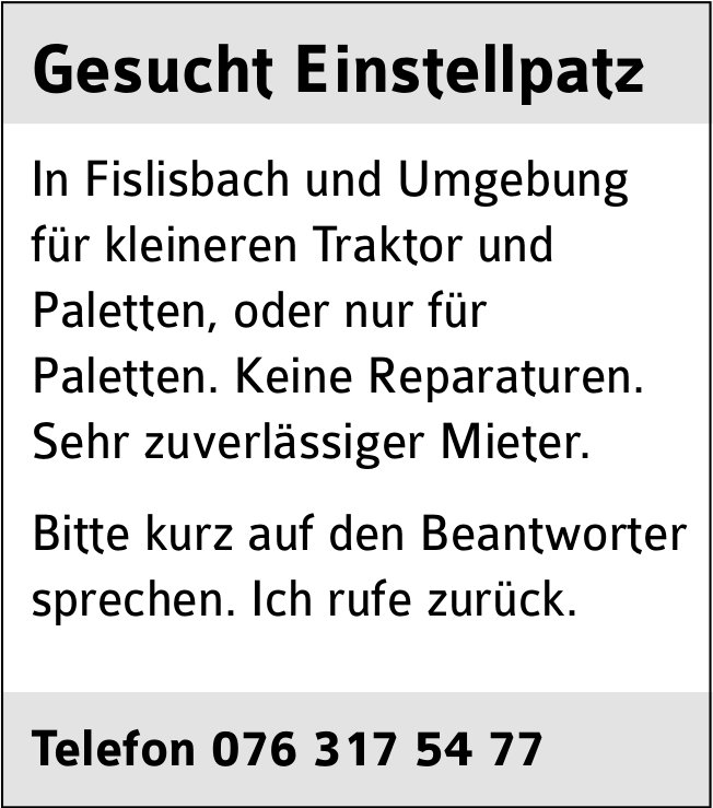Einstellplatz, Fislisbach und Umgebung, zu mieten gesucht