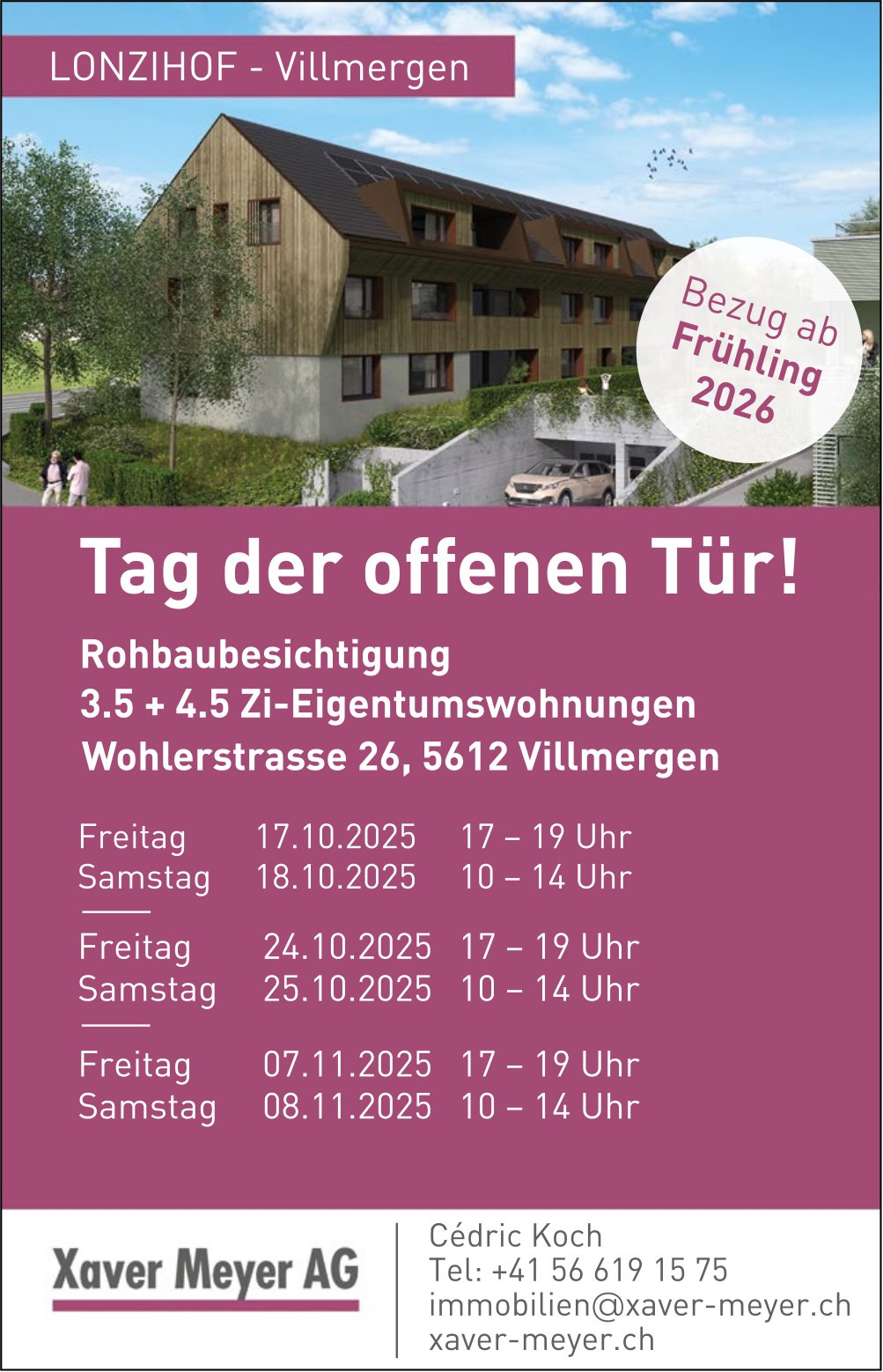 Tag der offenen Tür, 3.5- und 4.5-Zimmer-Eigentumswohnungen,  Wohlerstrasse 26, Villmergen
