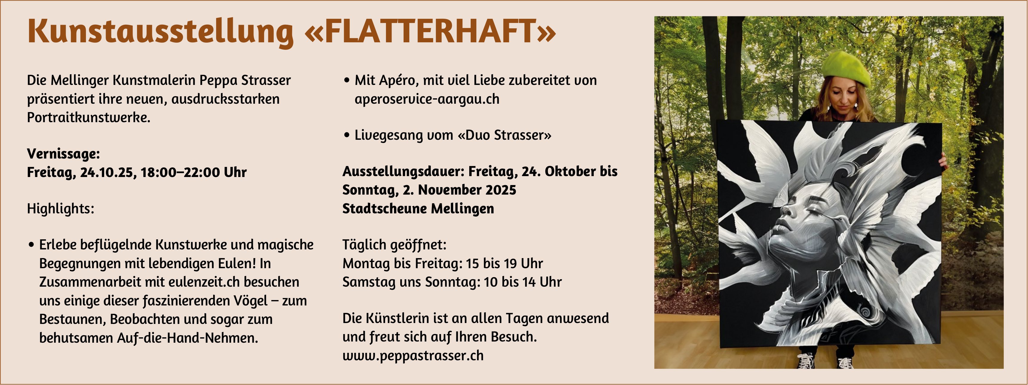Kunstausstellung «FLATTERHAFT», 24. Oktober bis 2. November, Stadtscheune, Mellingen