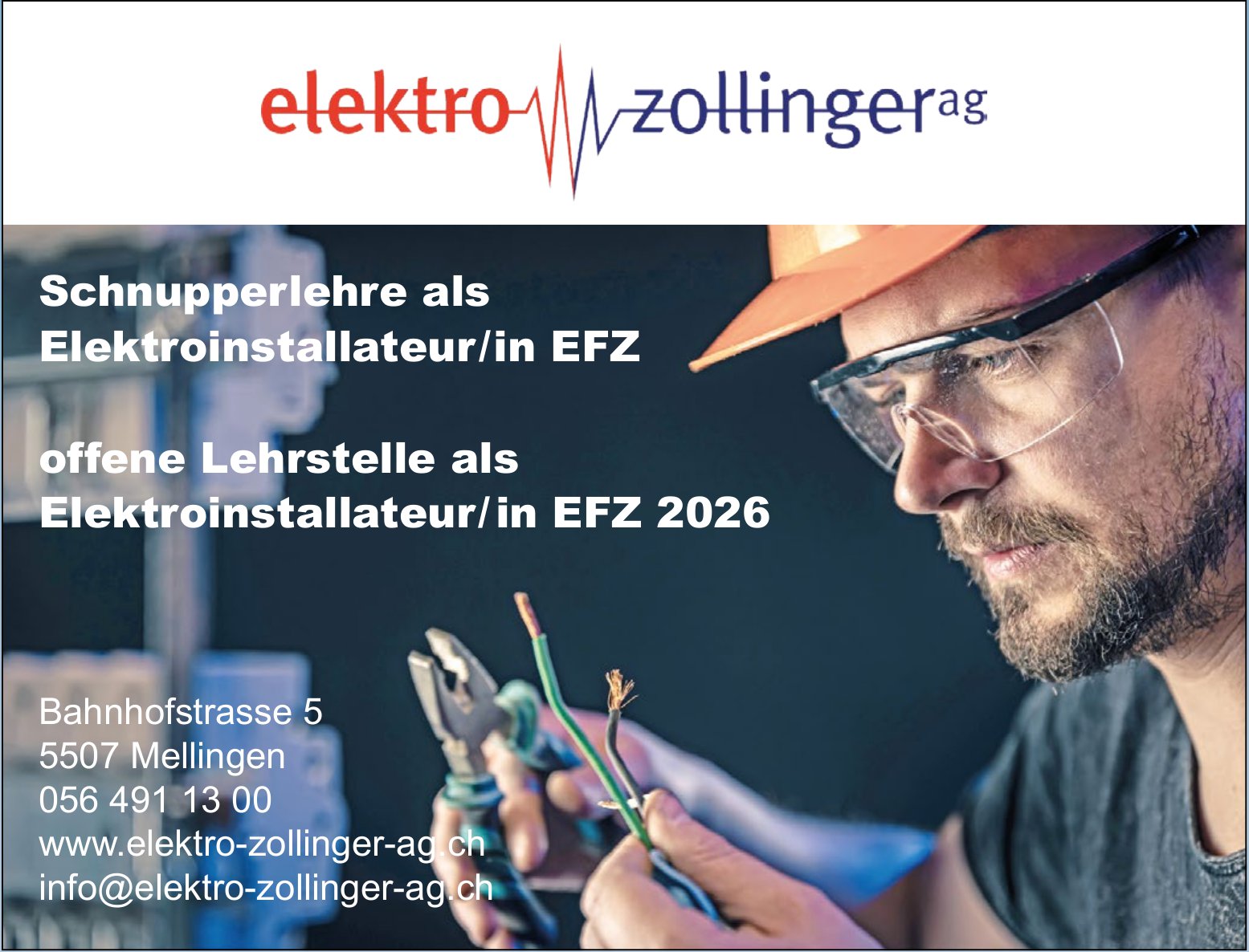 Schnupperlehre und Lehrstelle als Elektroinstallateur/in EFZ, Elektro Zollinger AG, Mellingen, zu vergeben