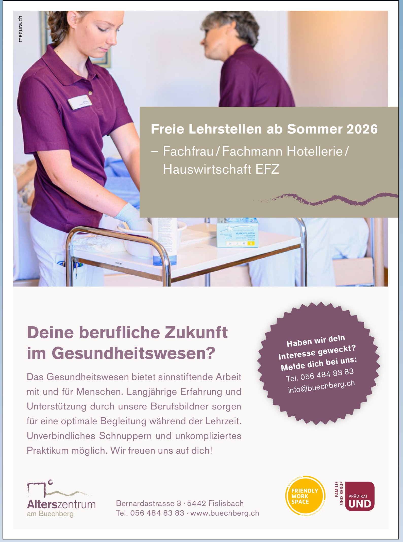 Lehrstelle als Fachfrau/mann Hotellerie-Hauswirtschaft EFZ, Alterszentrum am Buechberg, Fislisbach, zu vergeben