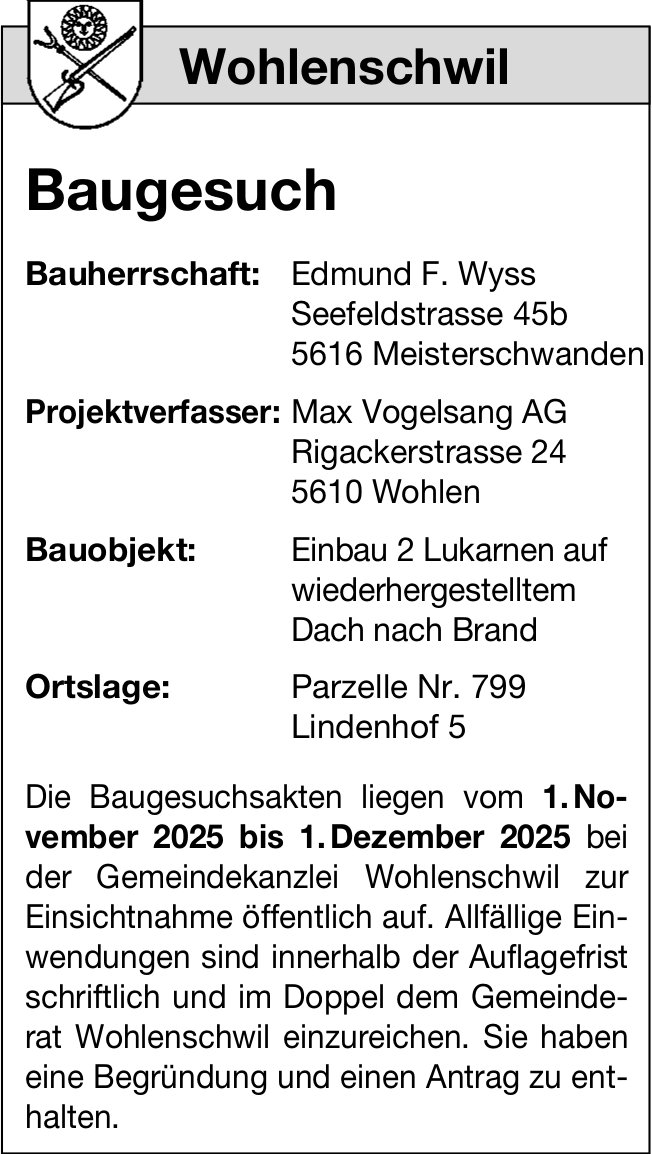 Baugesuche, Wohlenschwil - Edmund F. Wyss