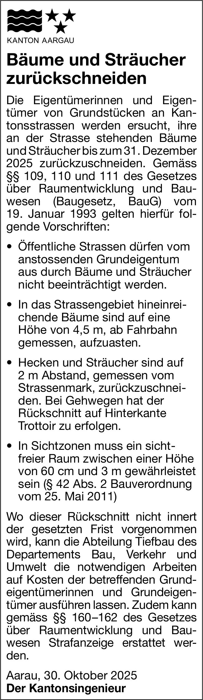 Sonstiges, Kanton Aarau - Bäume und Sträucher zurückschneiden