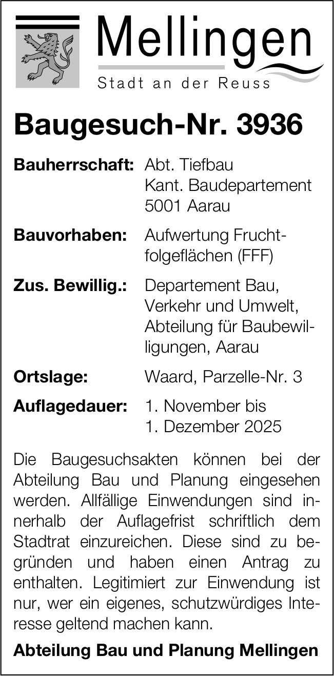 Baugesuche, Mellingen - Abt. TiefbauKant. Baudepartement