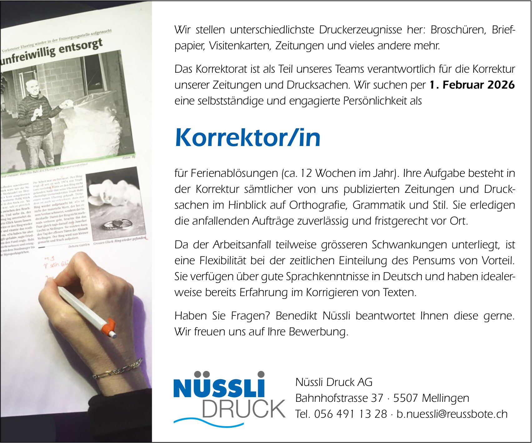 Korrektor/in, Nüssli Druck AG, Mellingen, gesucht
