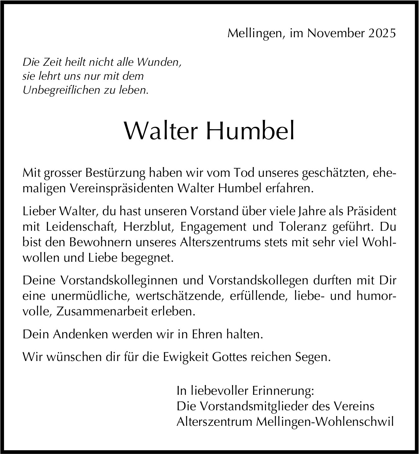 Humbel Walter, November 2025 / TA