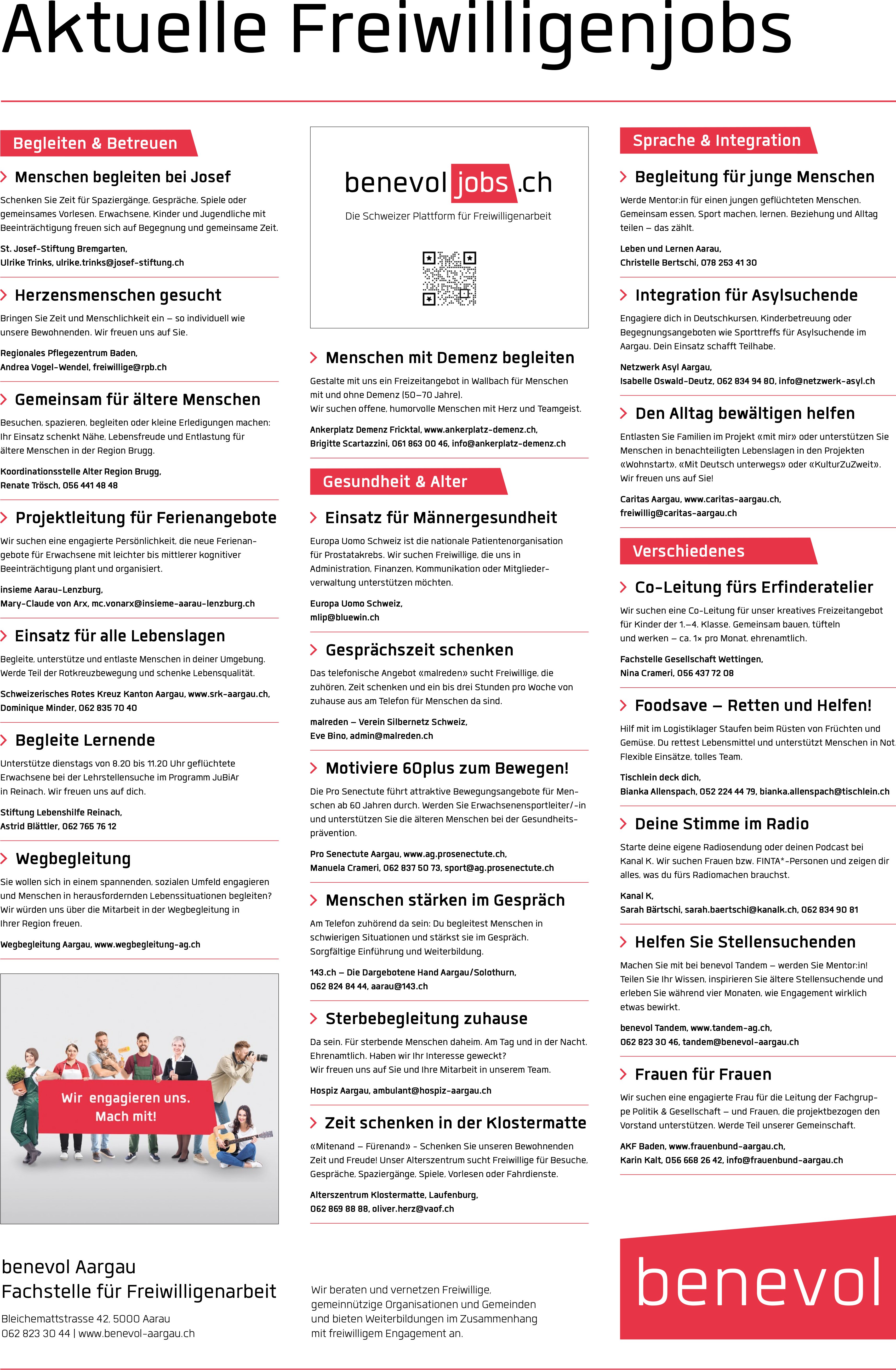 Aktuelle Freiwilligenjobs, Benevol, Aarau